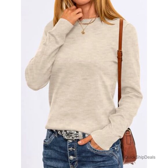 Lightweight Pullover Sweater Long Sleeve Crewneck Loose Fit Knit Top - Picture 2 of 7